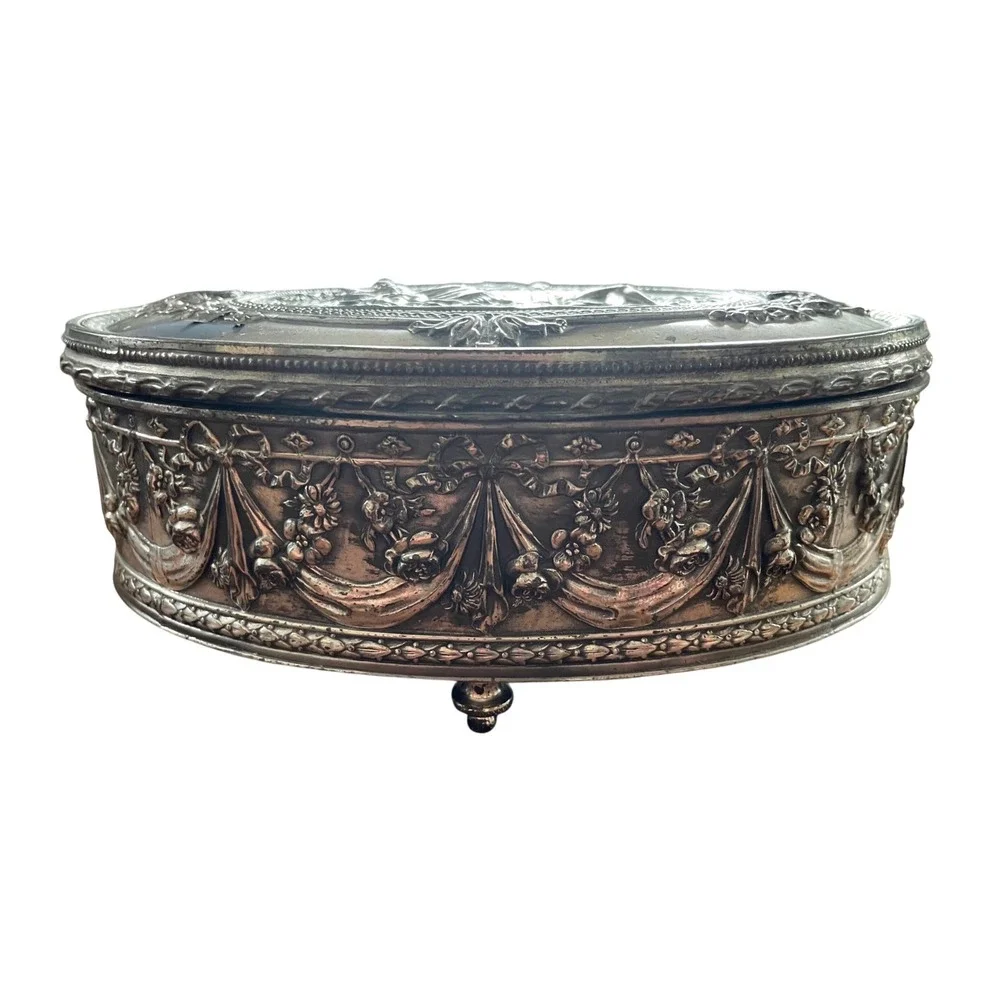Antique Jennings Brothers JB 2733 Silver Plate Jewelry Casket Box Broken Hinge
